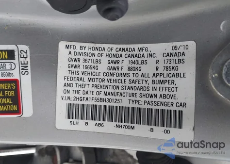 2011 Honda Civic Lx from USA, damaged, VIN 2HGFA1F55BH301251
